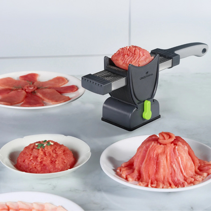 Belro manual food and meat slicer for home kitchen, featuring stainless steel blades and adjustable thickness control.