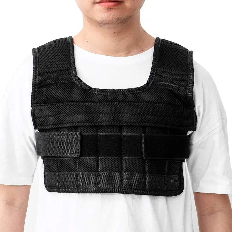 Slim adjustable weighted vest by Belro, men's fitness clothing, showing the sleek design and adjustable straps.