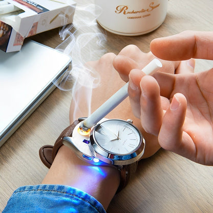 Belro USB rechargeable cigarette lighter watch with sleek digital display and compact design, combining timekeeping and lighter functions.