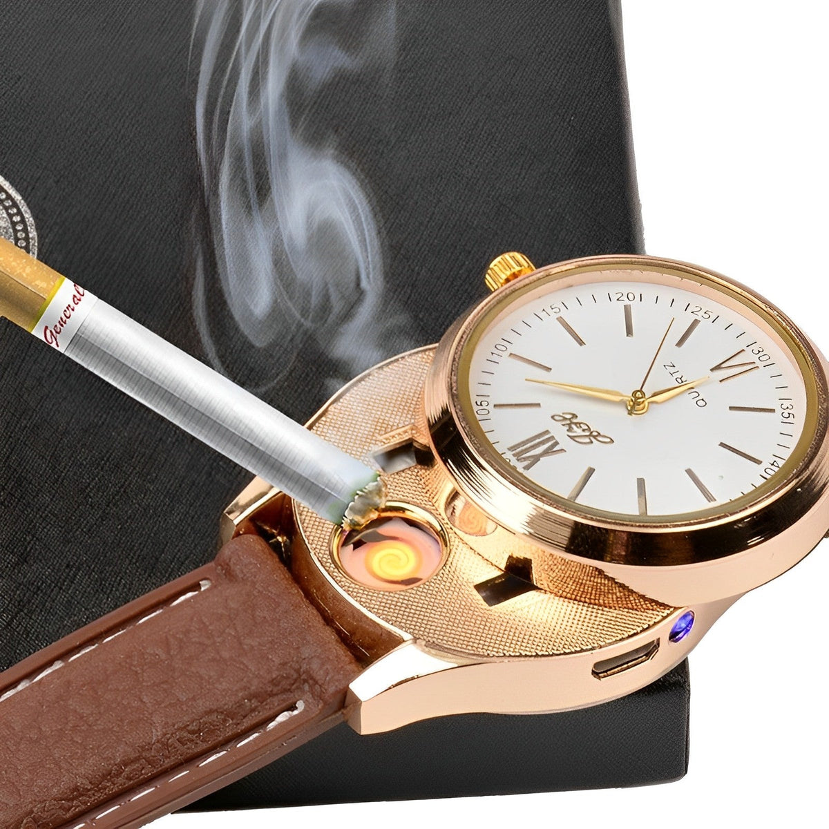 Belro USB rechargeable cigarette lighter watch with sleek design and digital display, combining tool functionality and stylish accessories.