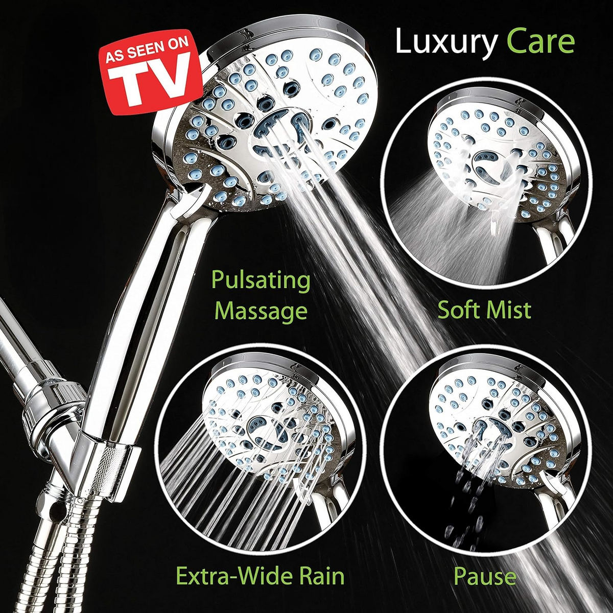 Belro adjustable handheld shower head with hose, chrome finish, featuring multiple spray settings for versatile bathroom use