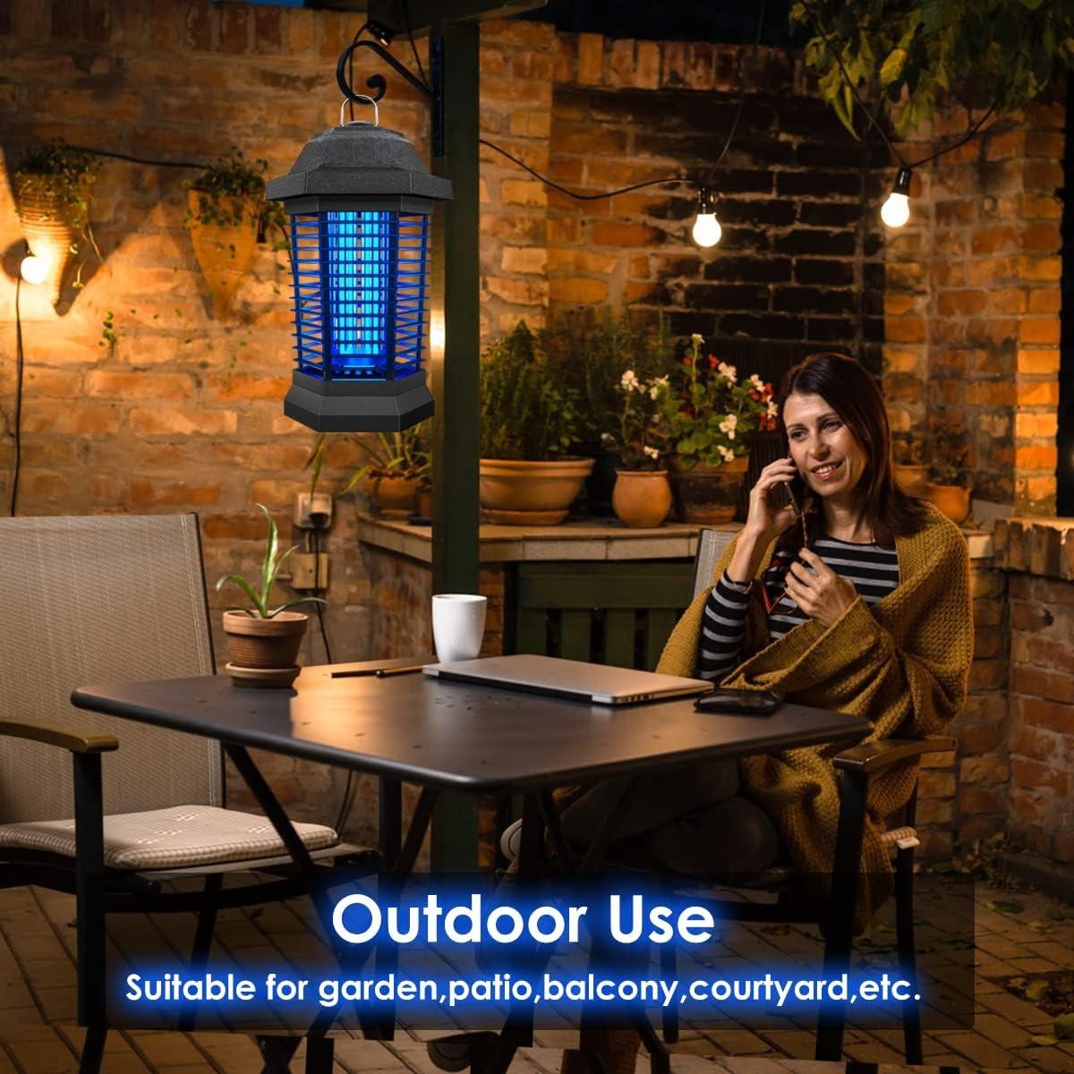 Belro Electric Bug Zapper Light illuminated with UV light, designed to attract and eliminate flying insects indoors.