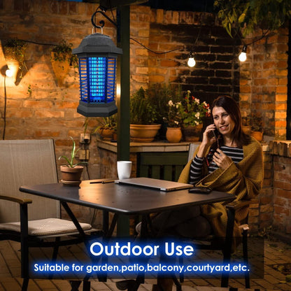 Belro Electric Bug Zapper Light illuminated with UV light, designed to attract and eliminate flying insects indoors.