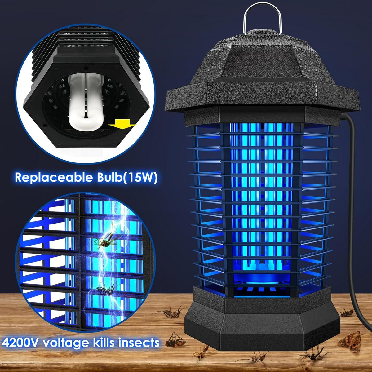 Belro electric bug zapper light with UV LED for indoor and outdoor insect control, featuring a sleek electronic design.