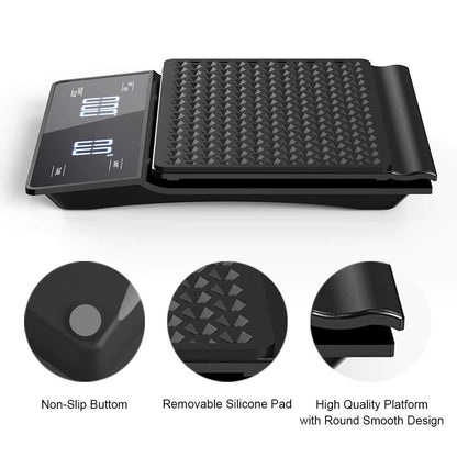 Belro coffee scale with timer, a black measuring tool for precise coffee brewing, featuring digital display and sleek design.