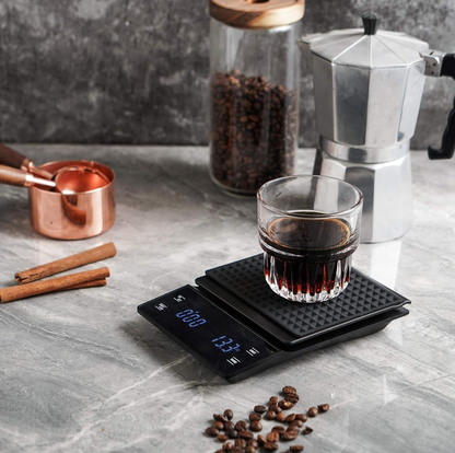 Belro coffee scale with timer, a digital measuring tool for precise coffee brewing, featuring a sleek design and easy-to-read display.