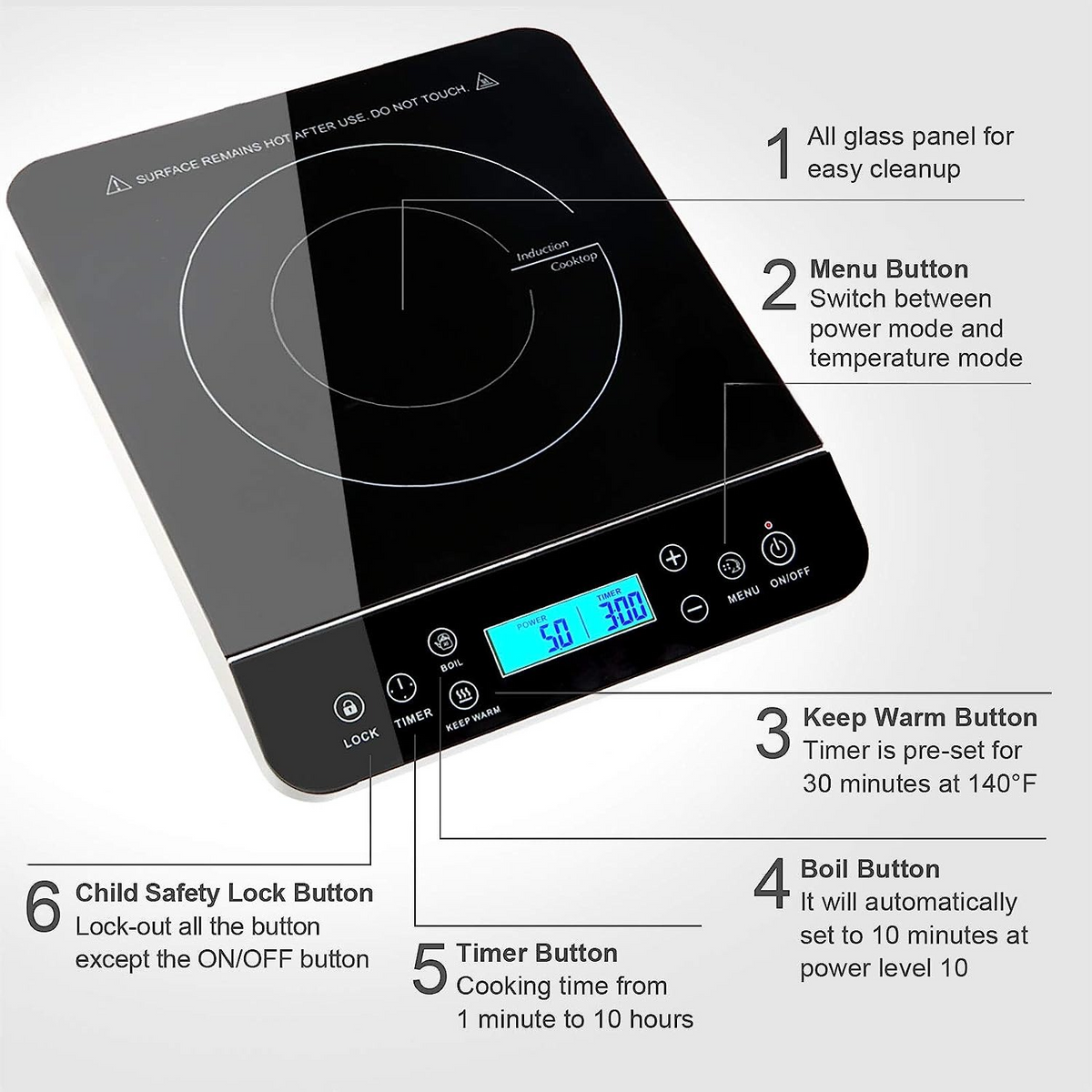 Belro portable induction cooktop with digital control panel and sleek black surface for home and kitchen use