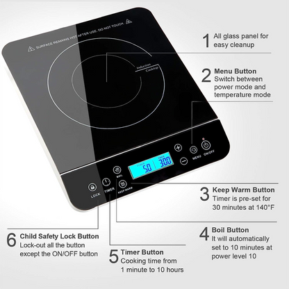 Belro portable induction cooktop with digital control panel and sleek black surface for home and kitchen use