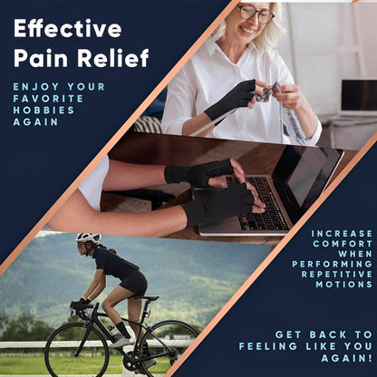 Belro compression arthritis gloves, breathable fabric with adjustable straps, designed for arthritis relief and support.