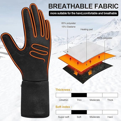 Belro Thin Heated Glove Liners shown as lightweight, black glove liners designed for warmth and comfort in cold weather.