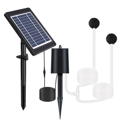 Solar pond aerator with 4W air pump, 3 modes, includes pipe and air stones, quiet operation for ponds, stock tanks, and hydroponics.