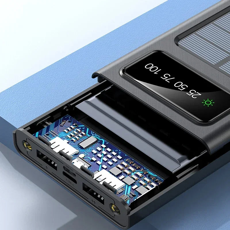 Belro Solar Power Bank 20000mAh portable charger with solar panels and multiple USB ports for on-the-go device charging