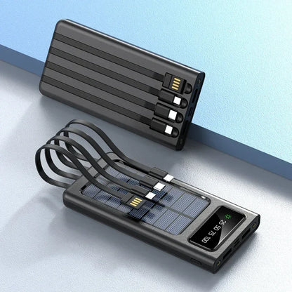 Belro 20000mAh solar power bank with multiple USB ports and built-in solar panel for portable charging on the go