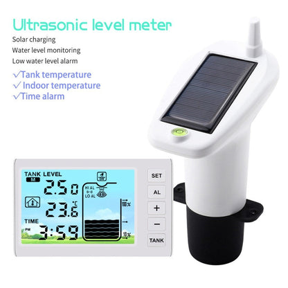 Solar-powered wireless ultrasonic water level monitor with high/low alarm and IP65 waterproof indicator gauge by GETDECO.