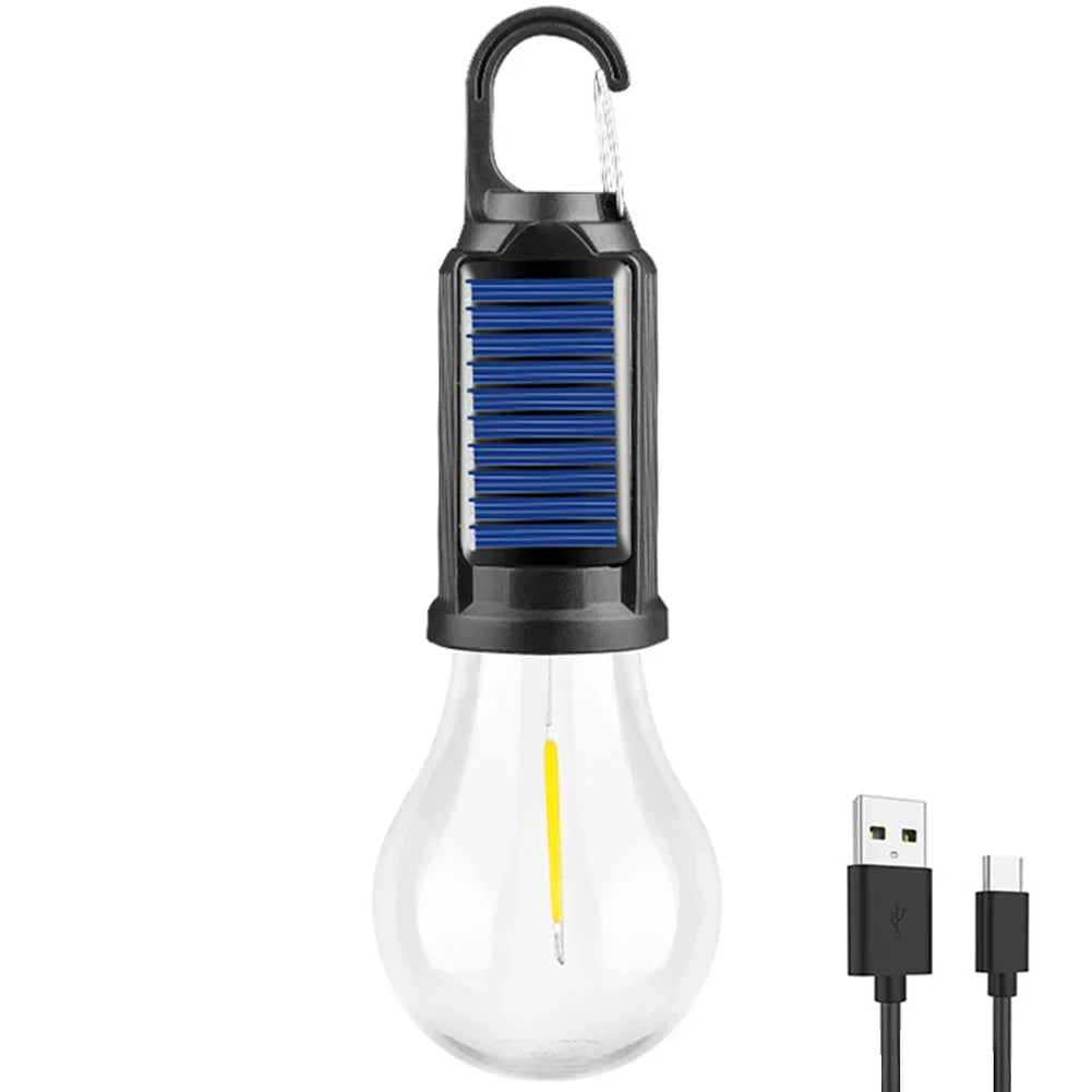 Belro solar rechargeable camping lantern with hooked design, spherical shape, and LED lighting for outdoor camping and hiking.