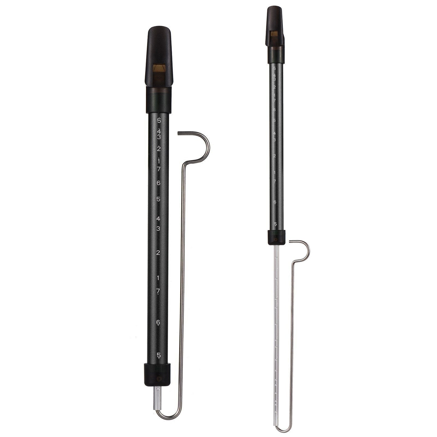 Steel slide whistle musical toy by GETDECO, showcasing a shiny metal instrument with a sliding mechanism for playful sound effects.