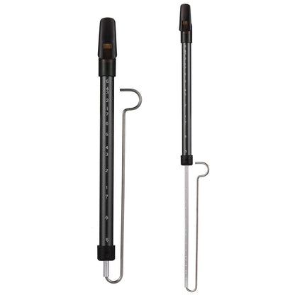 Steel slide whistle musical toy by GETDECO, showcasing a shiny metal instrument with a sliding mechanism for playful sound effects.