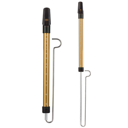 Steel slide whistle musical instrument toy by GETDECO, featuring a shiny metal body and sliding mechanism for playful sound production.