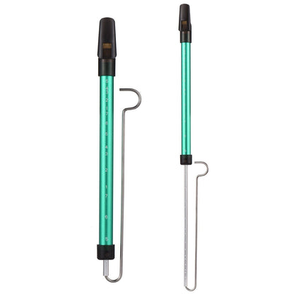 Steel slide whistle musical toy instrument by GETDECO, featuring a shiny metal finish and a sliding mechanism for playful sound.