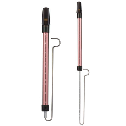 GETDECO steel slide whistle musical toy with a shiny metal finish, featuring a sliding mechanism for playful sound effects.