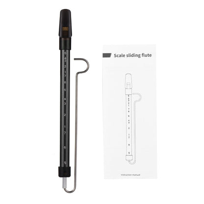 Steel slide whistle musical toy by GETDECO, featuring a shiny metal body and sliding mechanism for playful sound effects.