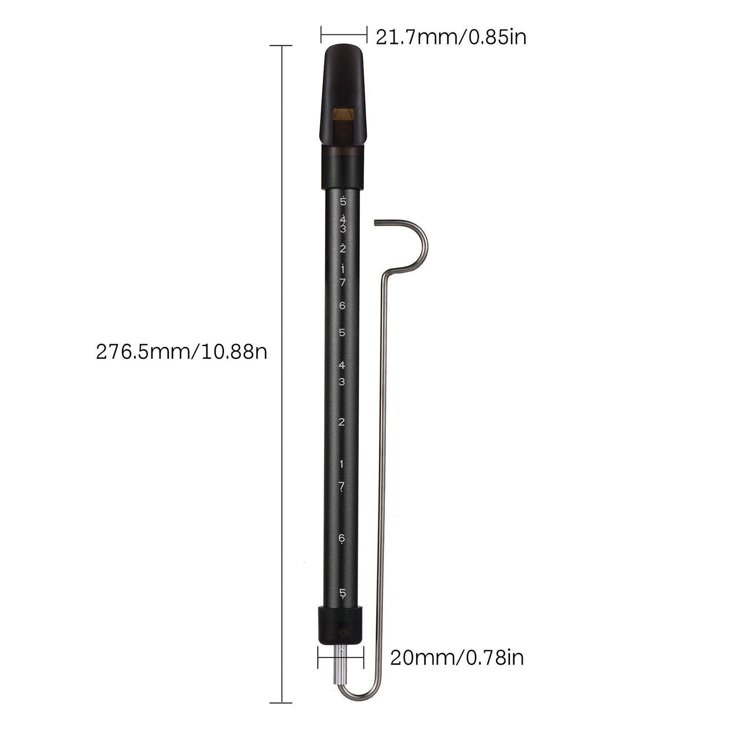 Steel slide whistle musical toy by GETDECO, featuring a shiny metal body and adjustable slide for playful sound effects.