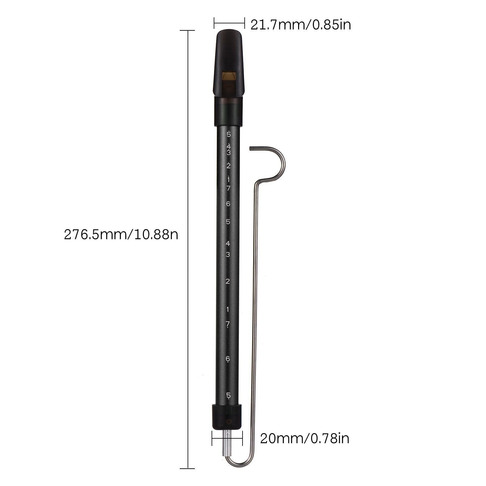 Steel slide whistle musical toy by GETDECO, featuring a shiny metal body and adjustable slide for playful sound effects.