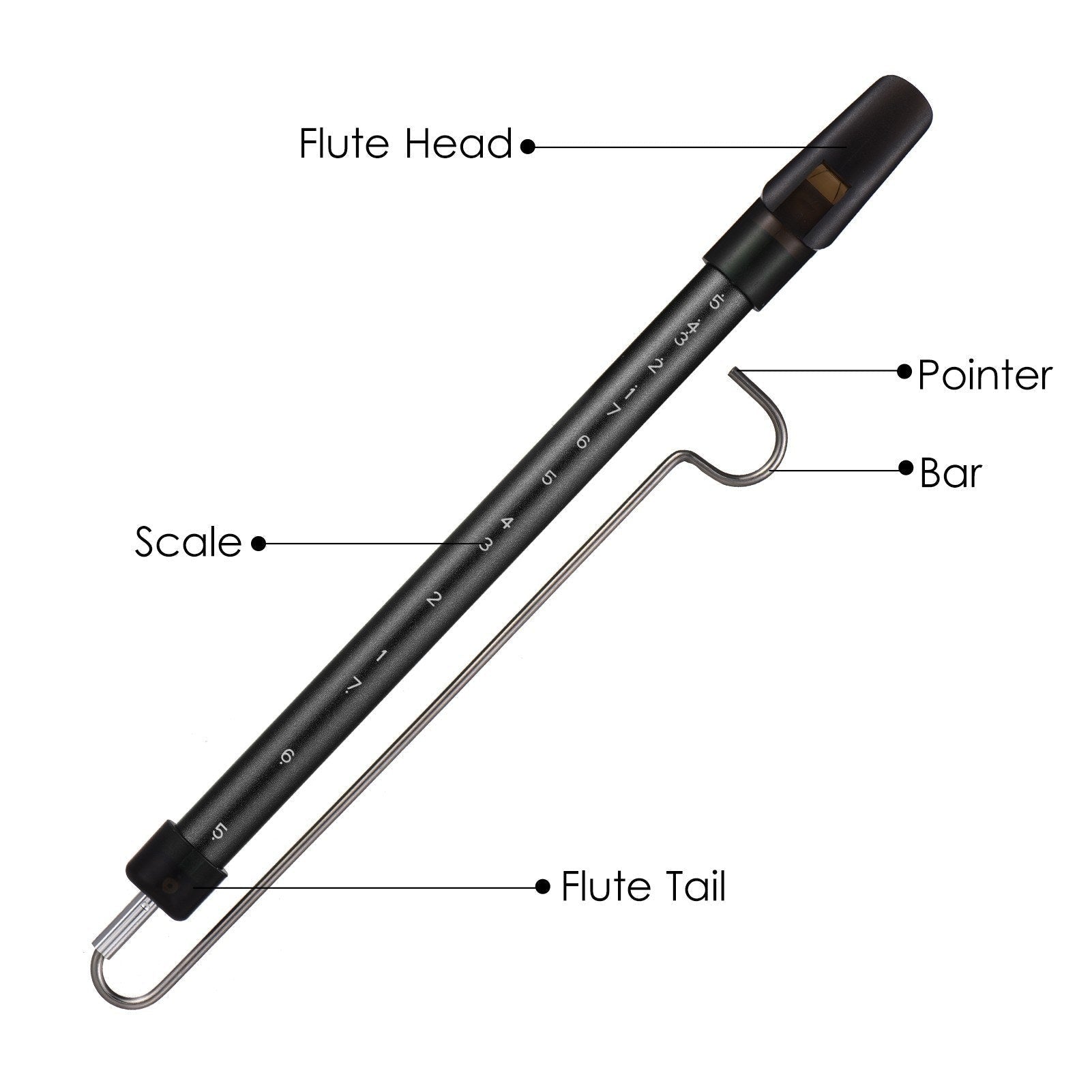 Steel slide whistle musical toy by GETDECO, featuring a shiny metal slide and colorful mouthpiece for playful sound effects.