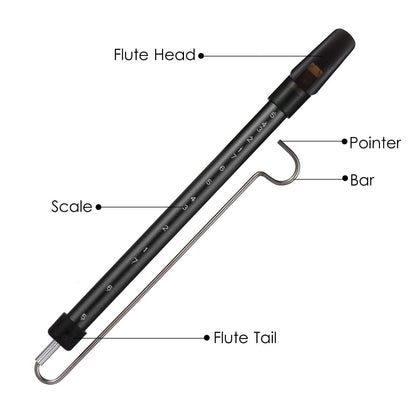 Steel slide whistle musical toy by GETDECO, featuring a shiny metal slide and colorful mouthpiece for playful sound effects.