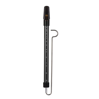 Steel slide whistle musical toy by GETDECO, featuring a shiny metal slide and colorful plastic mouthpiece for kids' musical play.