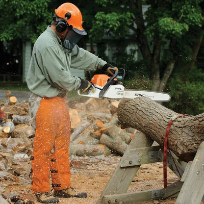 Stihl MS 362 professional chainsaw with adjustable chain and engine, featuring a durable black and orange body for forestry work.