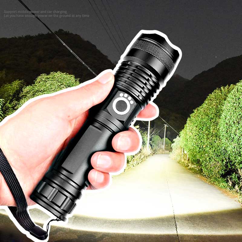 Belro USB powerful flashlight torch with bright LED beam, compact design, ideal for emergency and outdoor lighting.