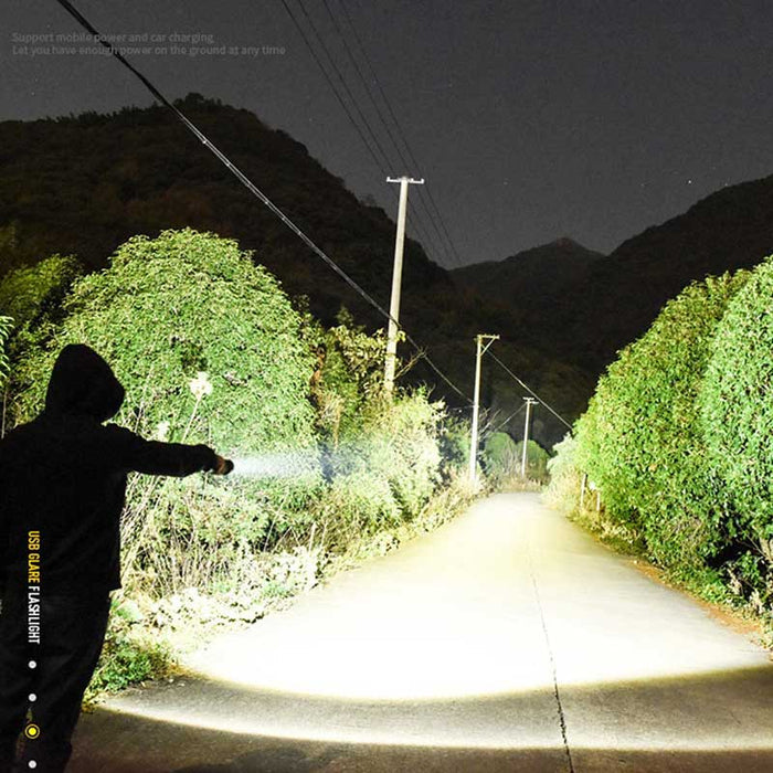 Belro USB flashlight torch with a black body, compact design, and adjustable focus, ideal for outdoor and emergency lighting.