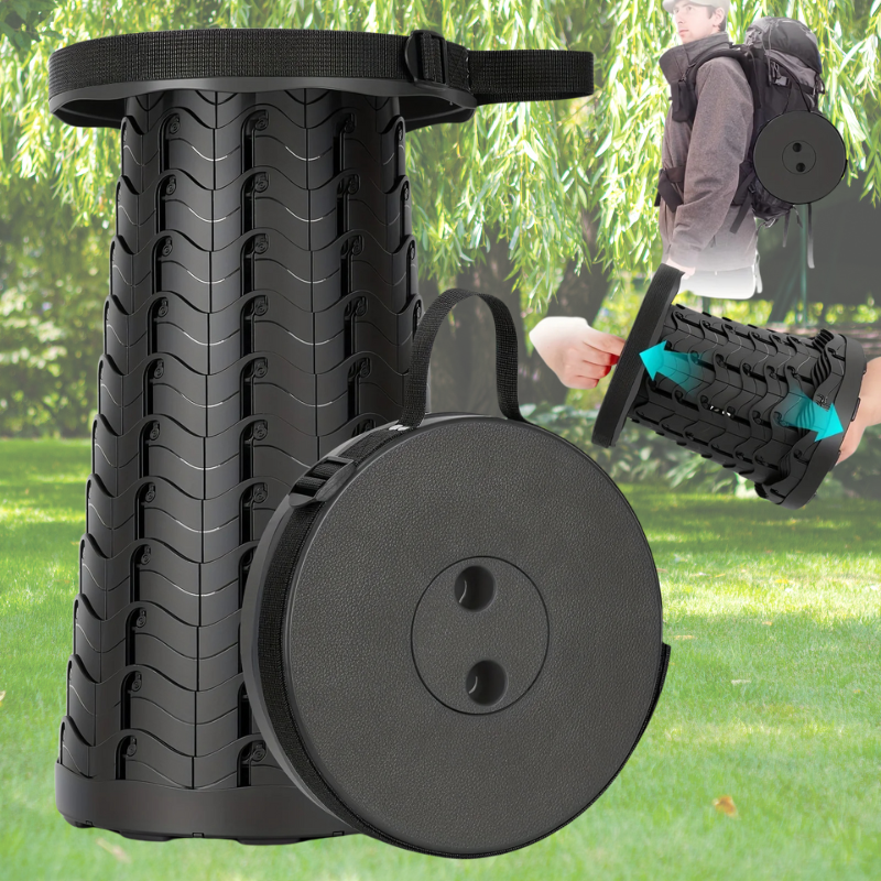Belro collapsible folding telescopic stool, compact and portable for home and garden use, with adjustable height and sturdy design.