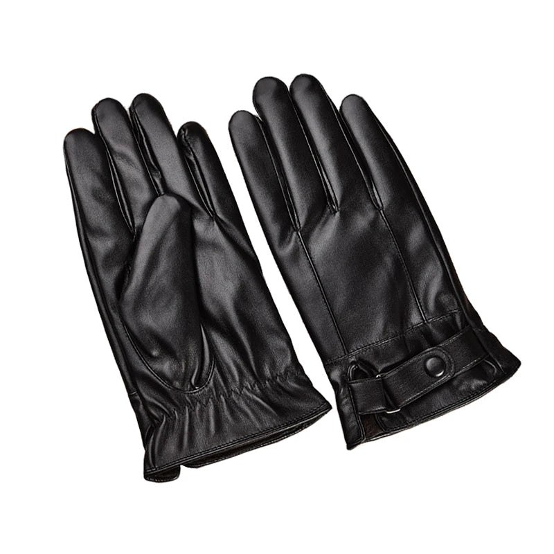 Belro men's black leather touchscreen gloves for winter, showing the stylish design and finger touchscreen fingertips.