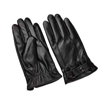 Belro men's black leather touchscreen gloves for winter, showing the stylish design and finger touchscreen fingertips.