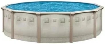 Casavibeo Brazil Premium 27×52-inch round above ground swimming pool package with blue water and pool accessories.