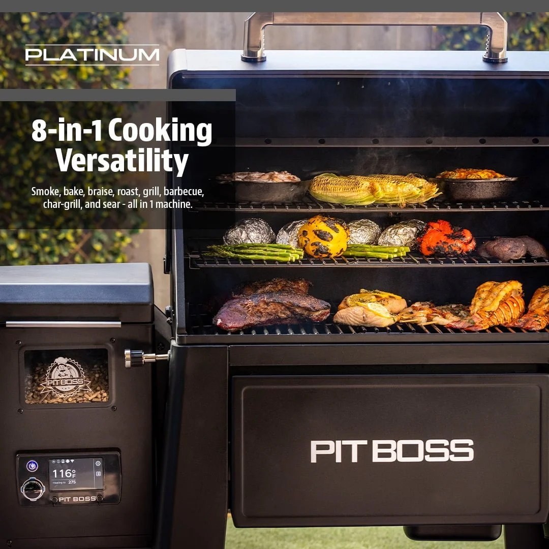 Casavibeo Pit Boss Platinum 1250 connected wood pellet grill with digital control panel and stainless steel construction.