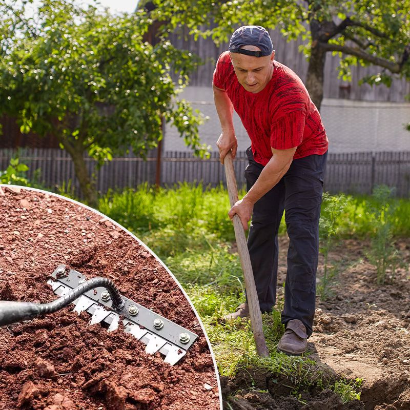 Belro versatile handle rake for lawn care, outdoor garden tool with adjustable handle for efficient yard work and landscaping.