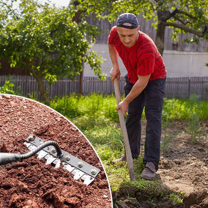 Belro versatile handle rake for lawn care, outdoor garden tool with adjustable handle for efficient yard work and landscaping.