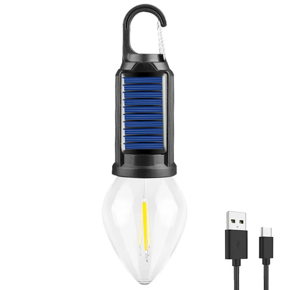 Belro solar rechargeable hooked camping lantern with taper design, ideal for outdoor lighting and camping activities.