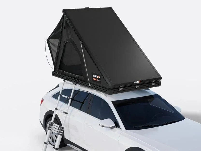 Casavibeo TentBox Cargo 2.0 roof top tent mounted on a vehicle, showcasing its durable fabric and compact design for outdoor adventures.