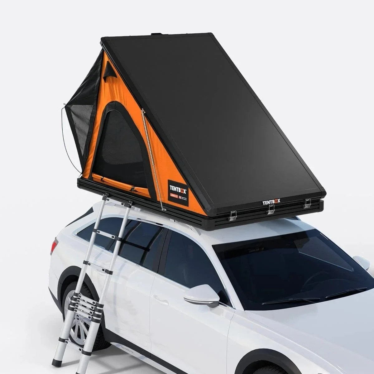Casavibeo TentBox Cargo 2.0 roof top tent mounted on vehicle, showcasing its durable fabric and elevated camping design.