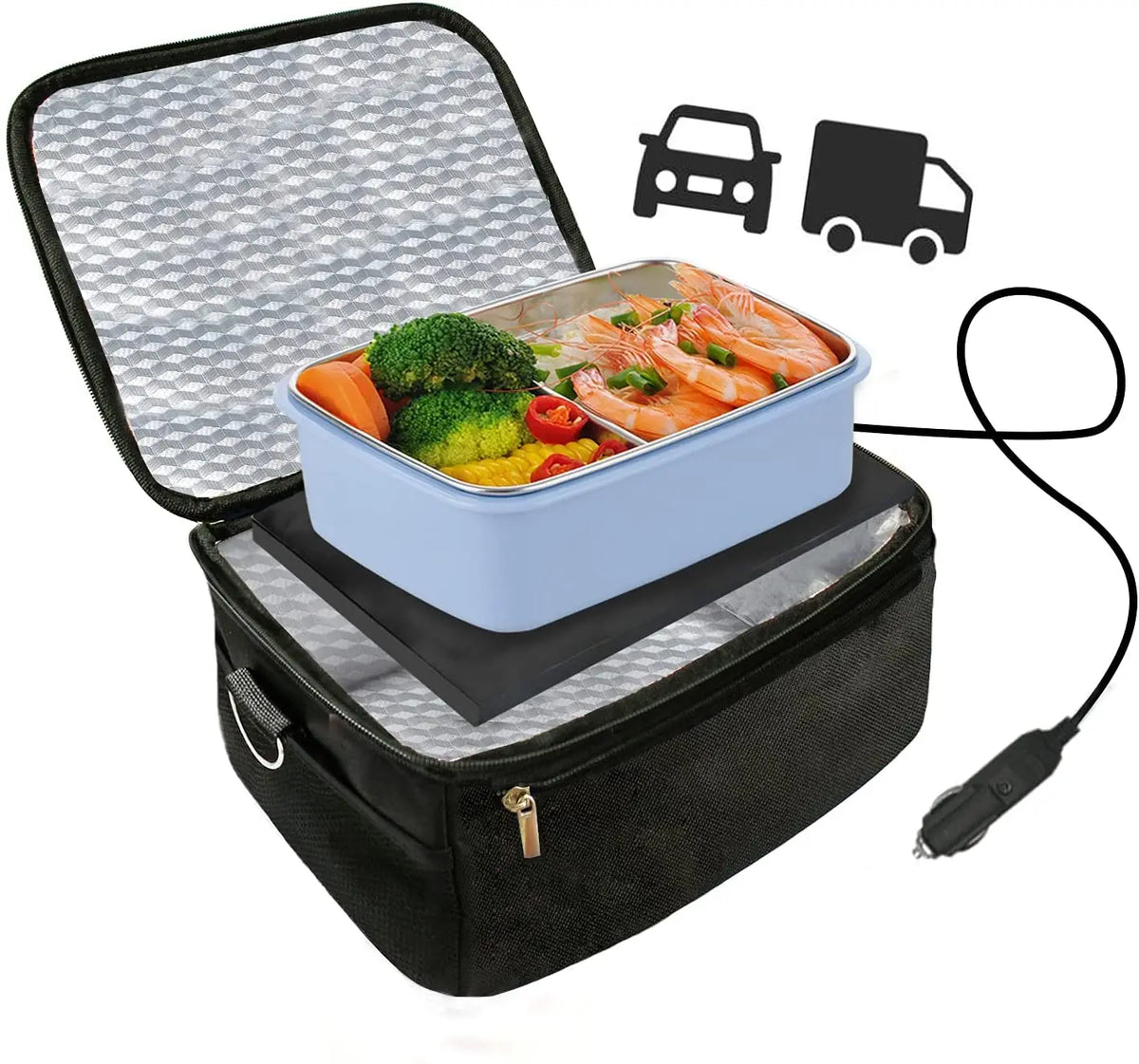 Belro portable food warmer lunch box inside view showing insulated interior and carrying handle for convenient meal transport.