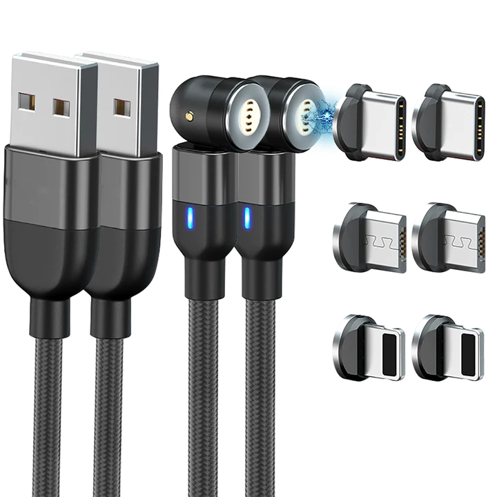 Belro Do-It-All Cable 3.0 charging cable set with magnetic connectors for iPhone, Android, and Type C devices in black.