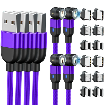 Belro Do-It-All Cable 3.0 4-pack with magnetic purple chargers for iPhone, Android, and Type C devices, versatile charging cables.