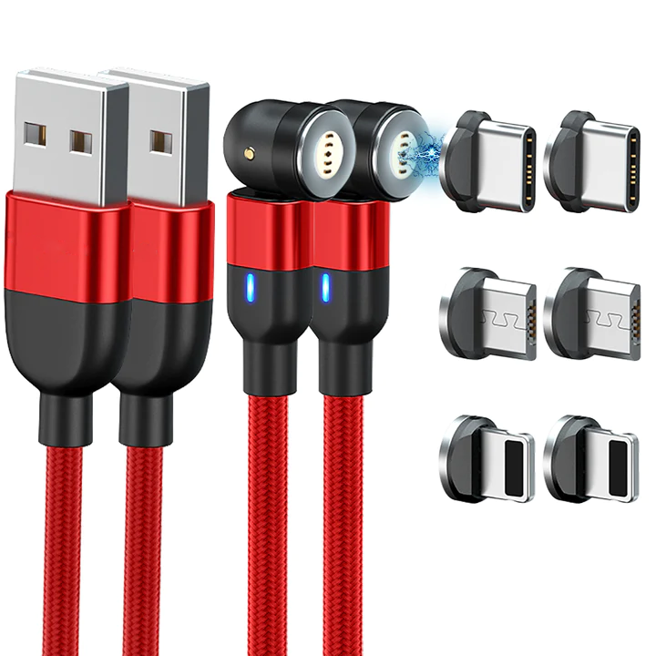 Belro Do-It-All Cable 3.0 charging cable in red, 2-pack, compatible with iPhone, Android, and Type C devices, magnetic design