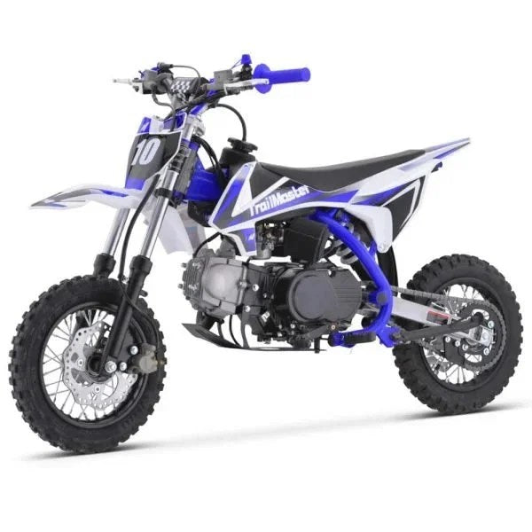 Casavibeo TrailMaster TM10 110cc automatic 4-stroke dirt bike with black frame and knobby tires, ready for off-road riding.