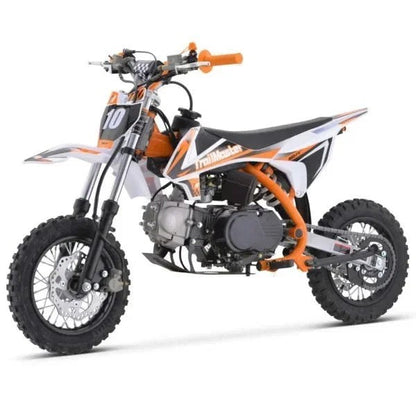 Casavibeo TrailMaster TM10 110cc automatic 4-stroke dirt bike with black frame and knobby tires, ready for off-road riding.