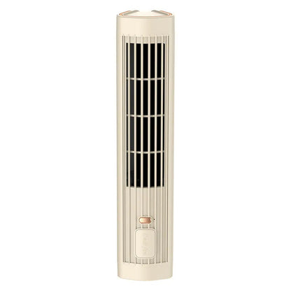 Belro USB rechargeable portable tower fan in khaki, compact design, ideal for home cooling and air circulation.